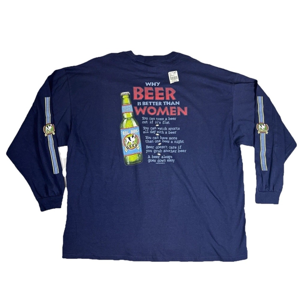 NWT VTG Big Dogs T-Shirt Long Sleeve Funny Beer Mens Navy Blue 3XL
